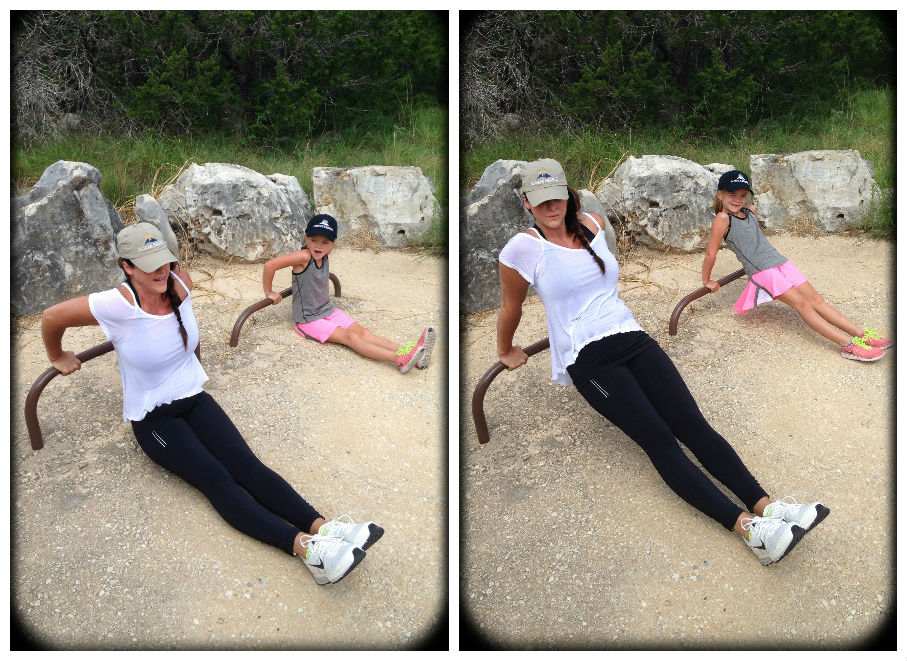 Mother and daughter working out 